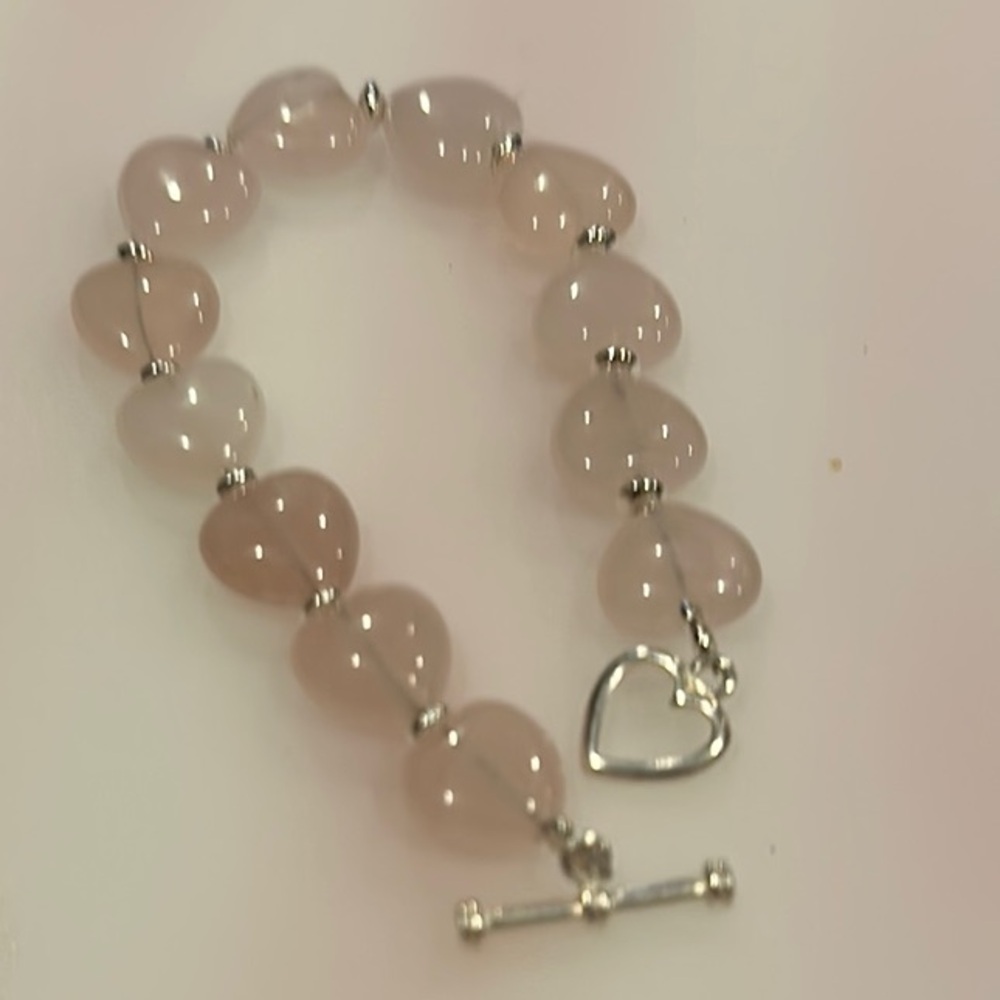 Elegant Silver and Rise Quartz Heart Bracelet